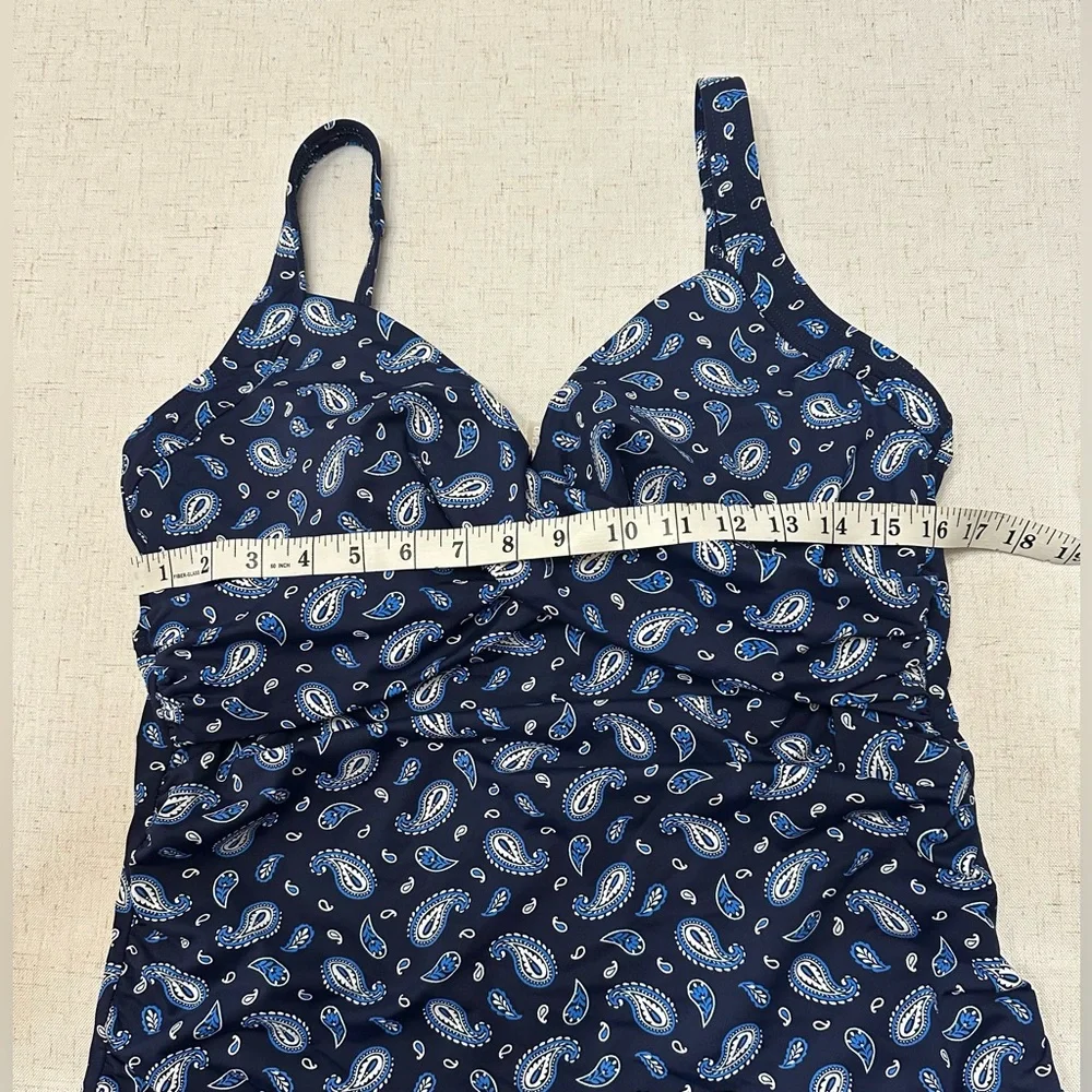 💜Lands' End Navy Swim Bra Tankini with Patterned Trim - Picture 3 of 11
